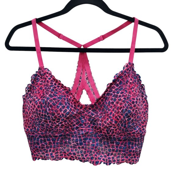 No Boundaries Junior's Hot Pink Blue Giraffe Print Longline‎ Lace Bralette Sz XL - Picture 1 of 5